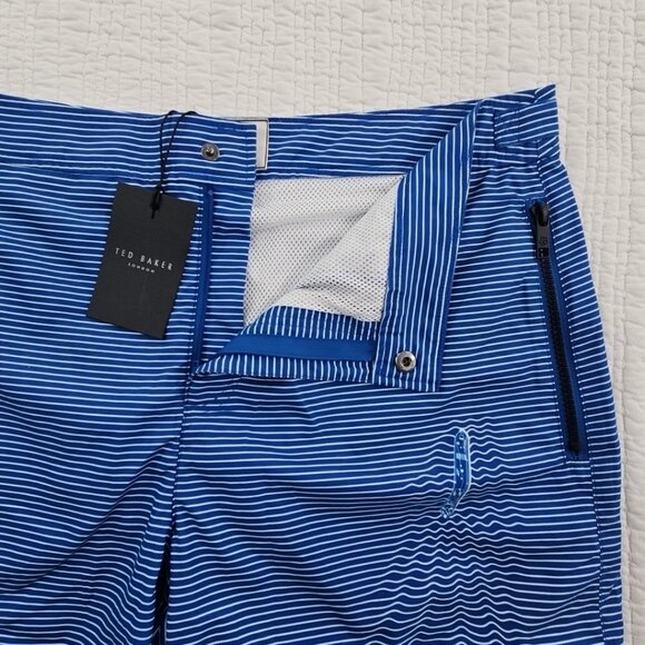 Ted Baker Swimming Trunks NEW Men's 3 (34) Blue Horizontal Stripe NWT 4" Inseam - Picture 11 of 15